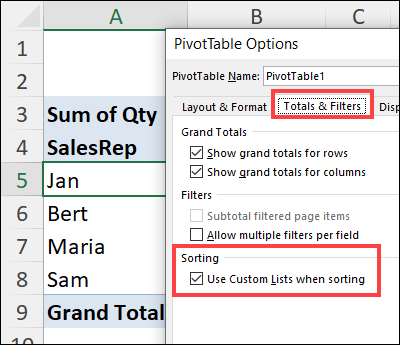 Turn Off Custom Sort Order for pivot table