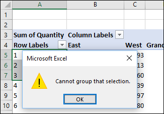 Cannot group that selection